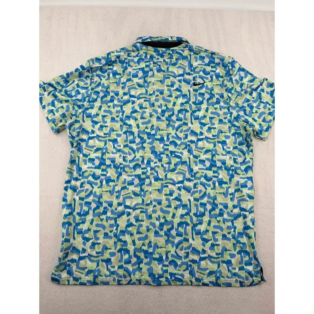 Nike Dri-FIT Golf Polo Shirt Mens XL Blue/Green Confetti Camo Print FD5939-435